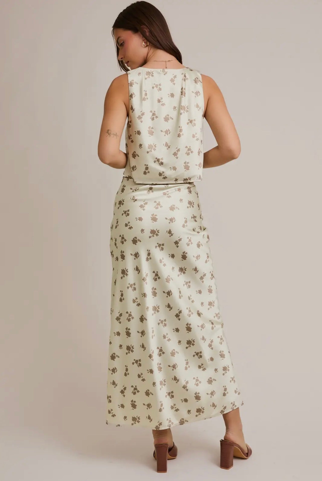 Satin top & Midi Skirt set