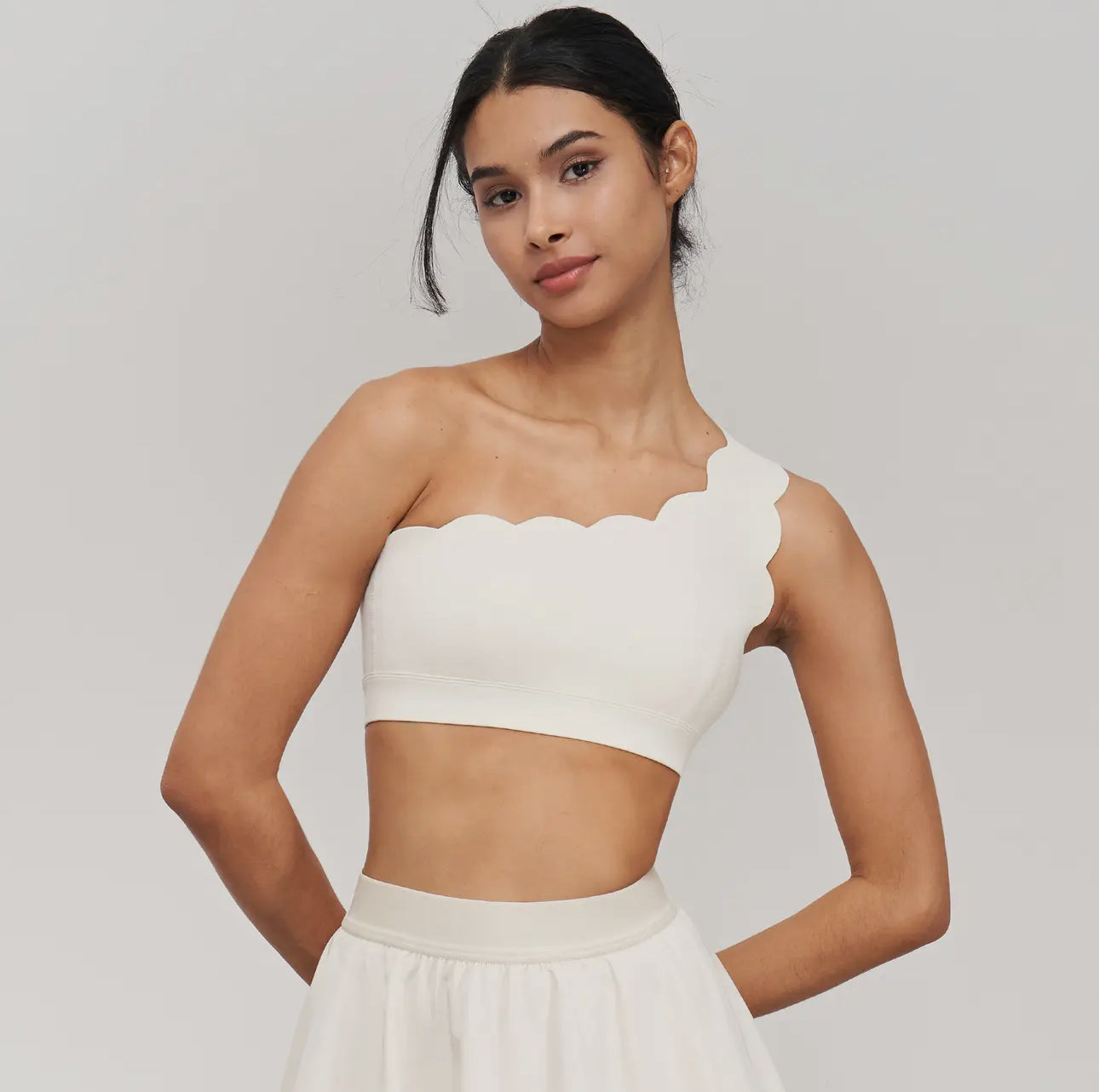 one shoulder bra for dress Scalloped One Shoulder Sports Bra – Curated by AM