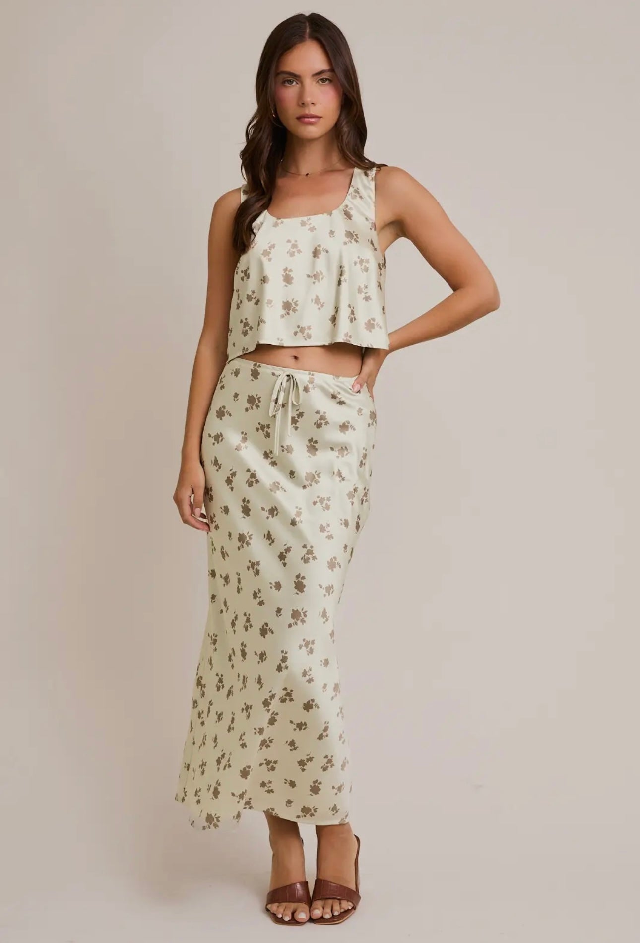 Satin top & Midi Skirt set