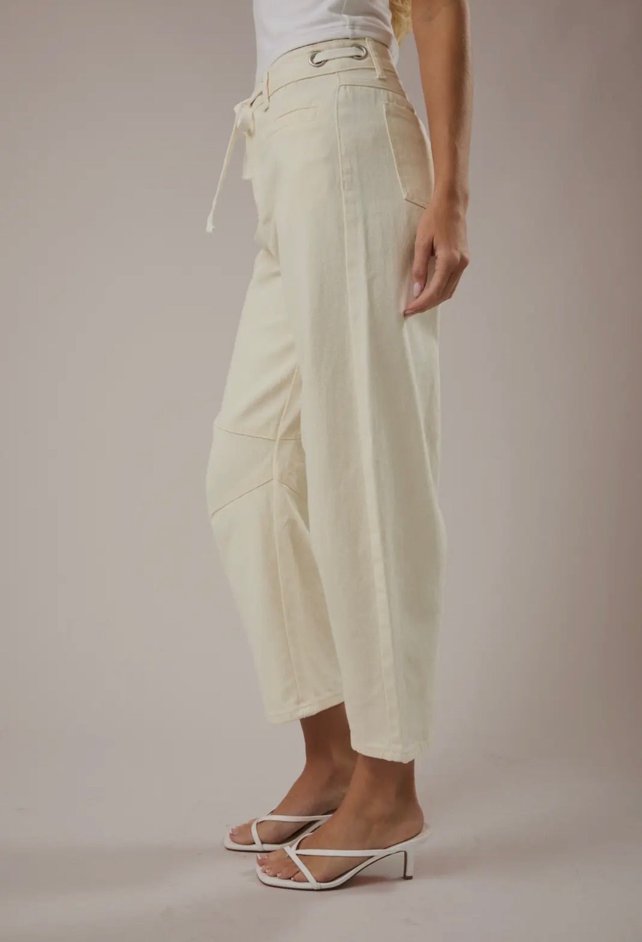Eyelet Cream Barrel Pant