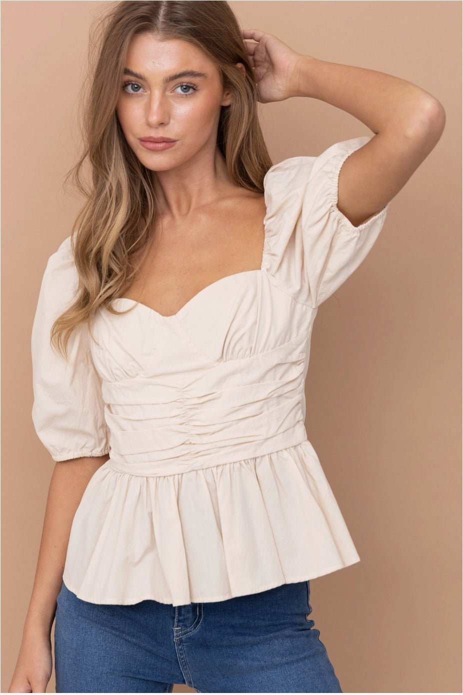 The Brynn Sweetheart Peplum Top - Cream