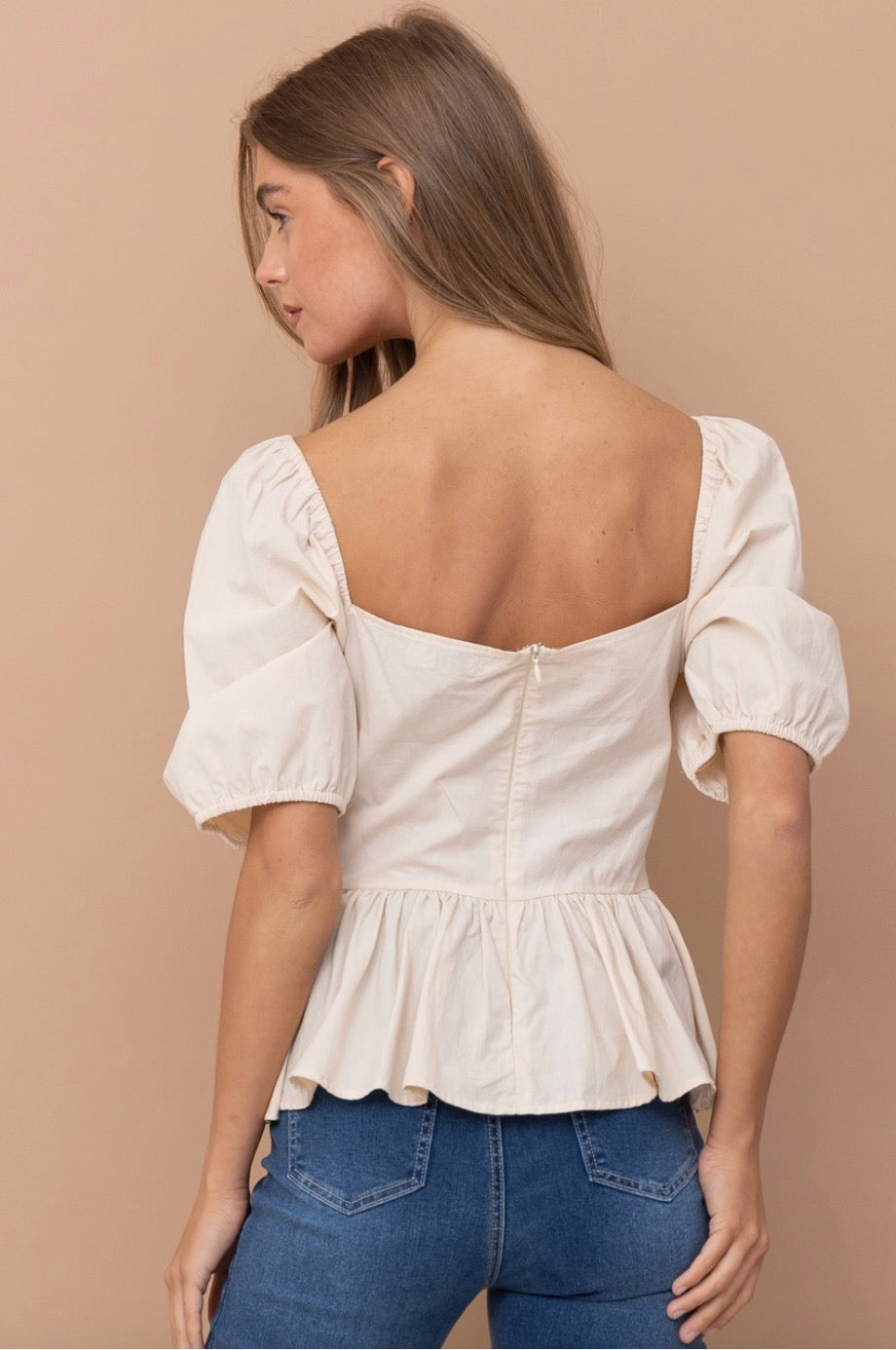 The Brynn Sweetheart Peplum Top - Cream