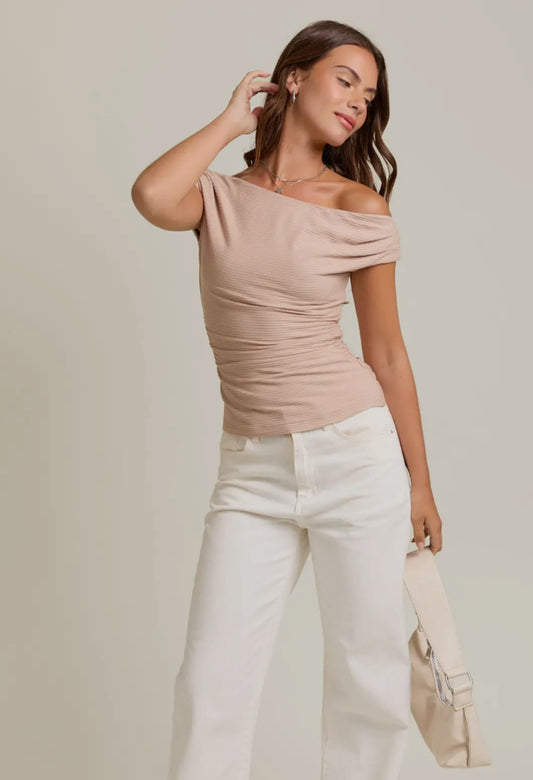 Off Shoulder Ribbed Knit Top