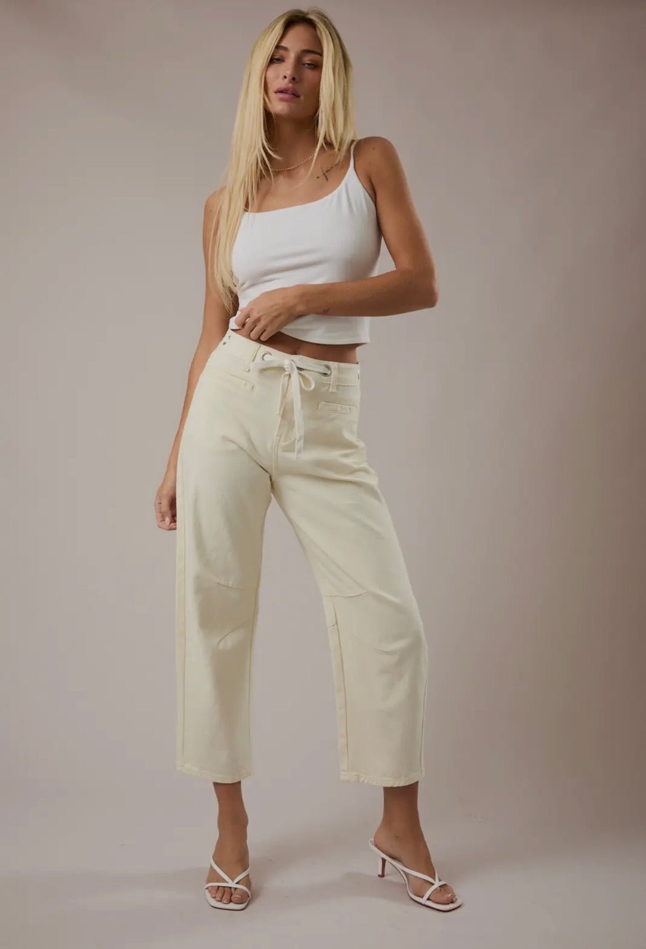 Eyelet Cream Barrel Pant