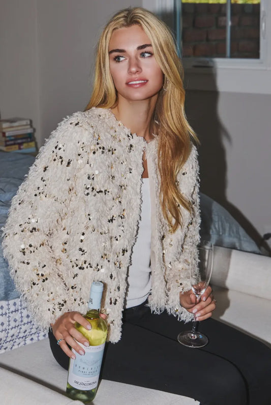 The Noelle Fuzzy Sequin Sweater/Jacket