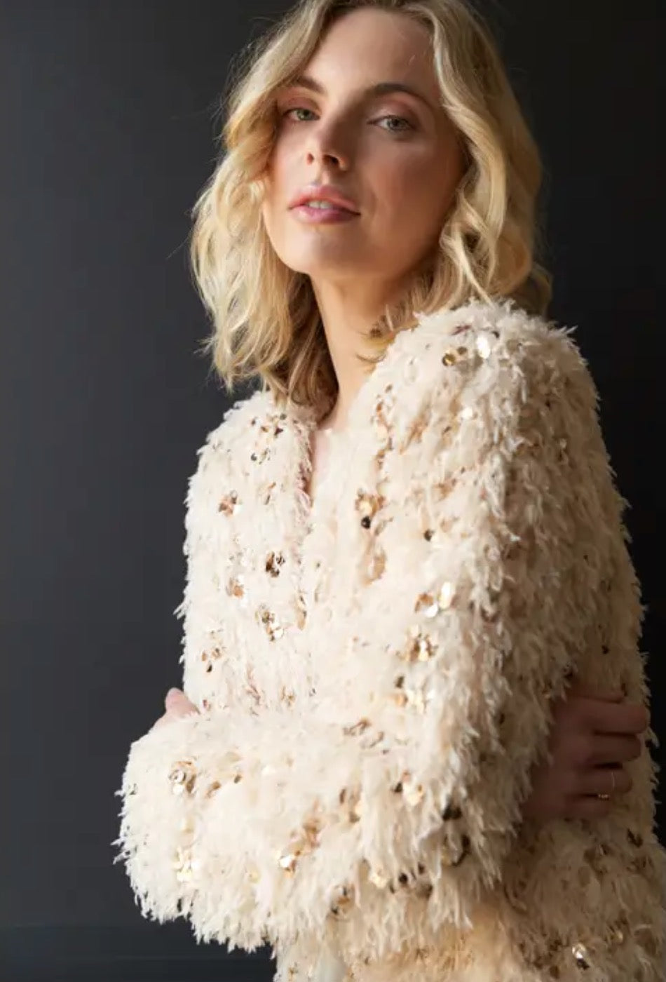 The Noelle Fuzzy Sequin Sweater/Jacket