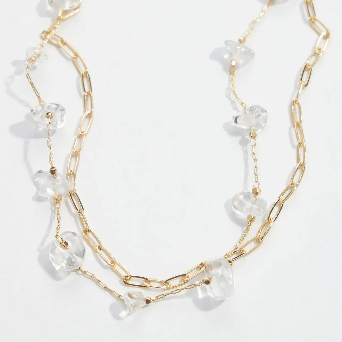 Gold Dipped Natural Stone Beaded Layered Necklace