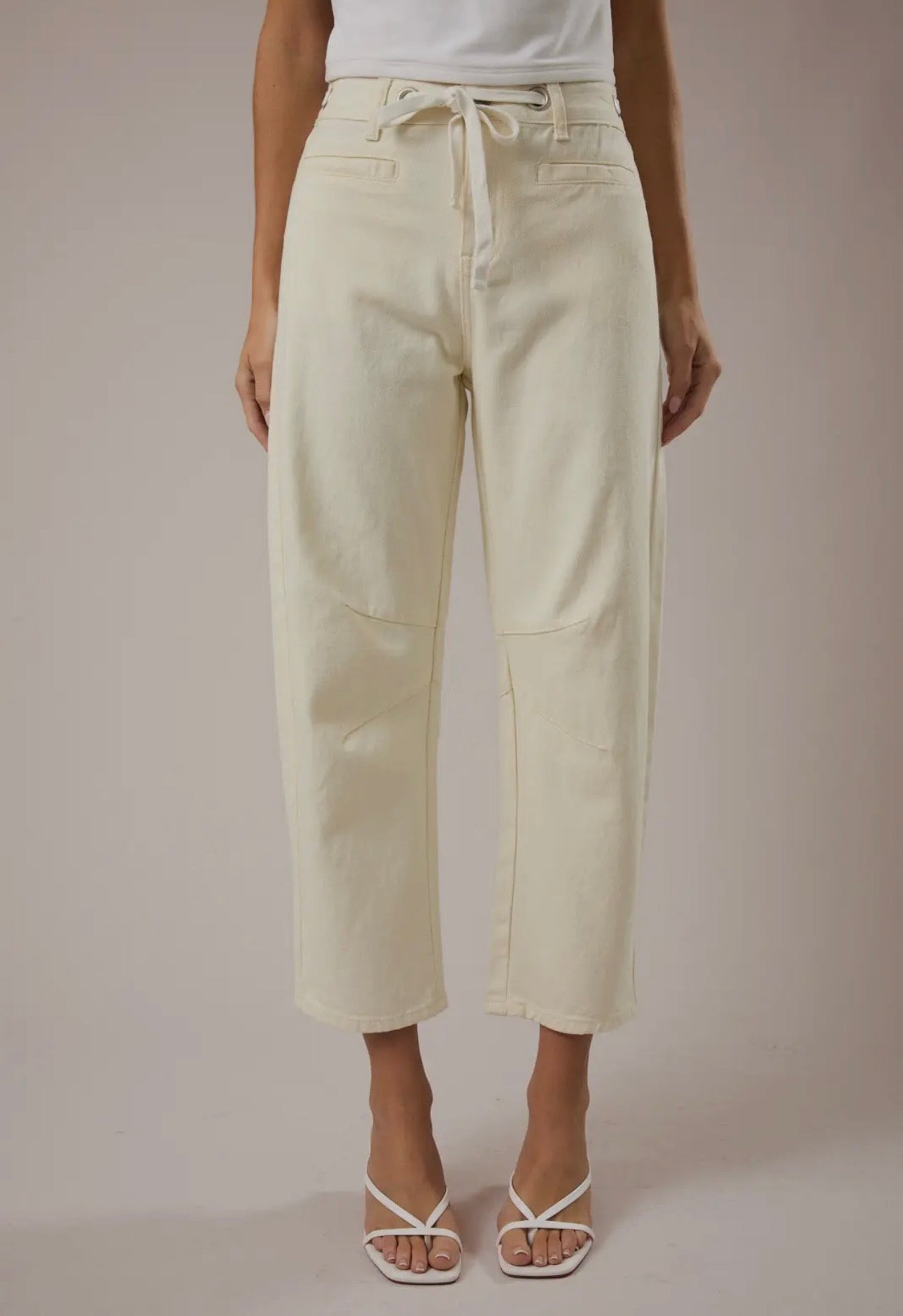 Eyelet Cream Barrel Pant