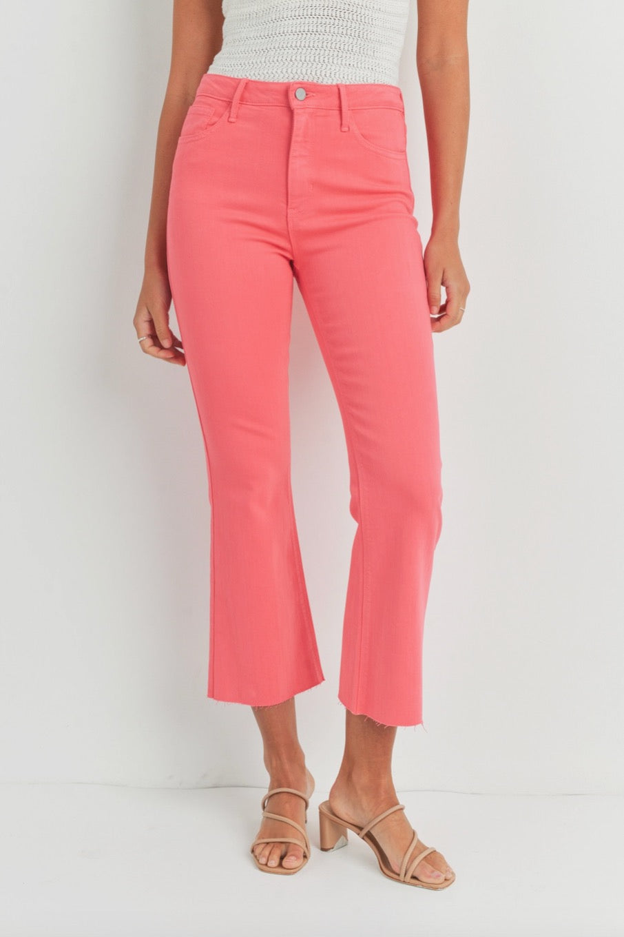 Just Black Denim - High Rise Crop Flare in Pink