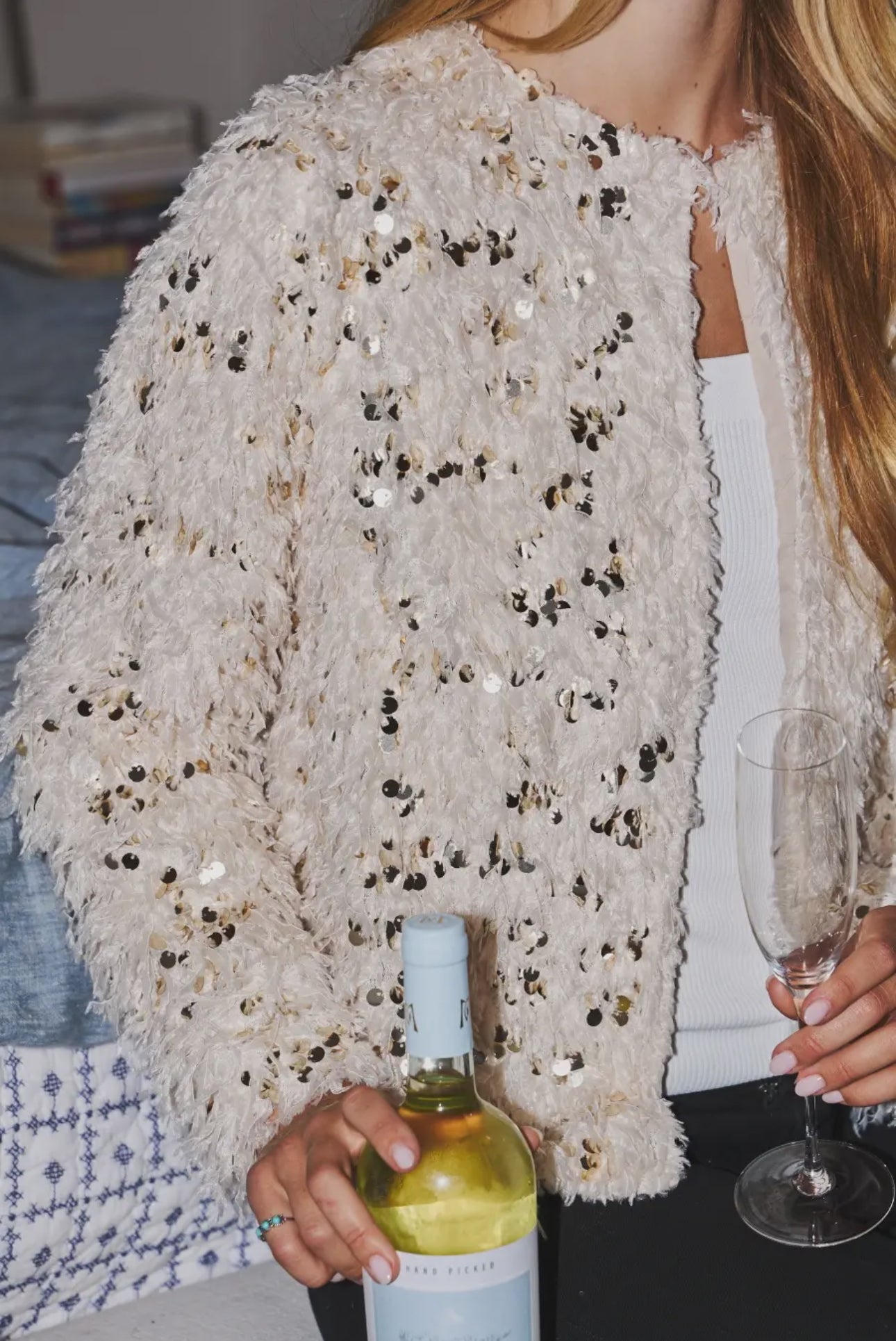 The Noelle Fuzzy Sequin Sweater/Jacket