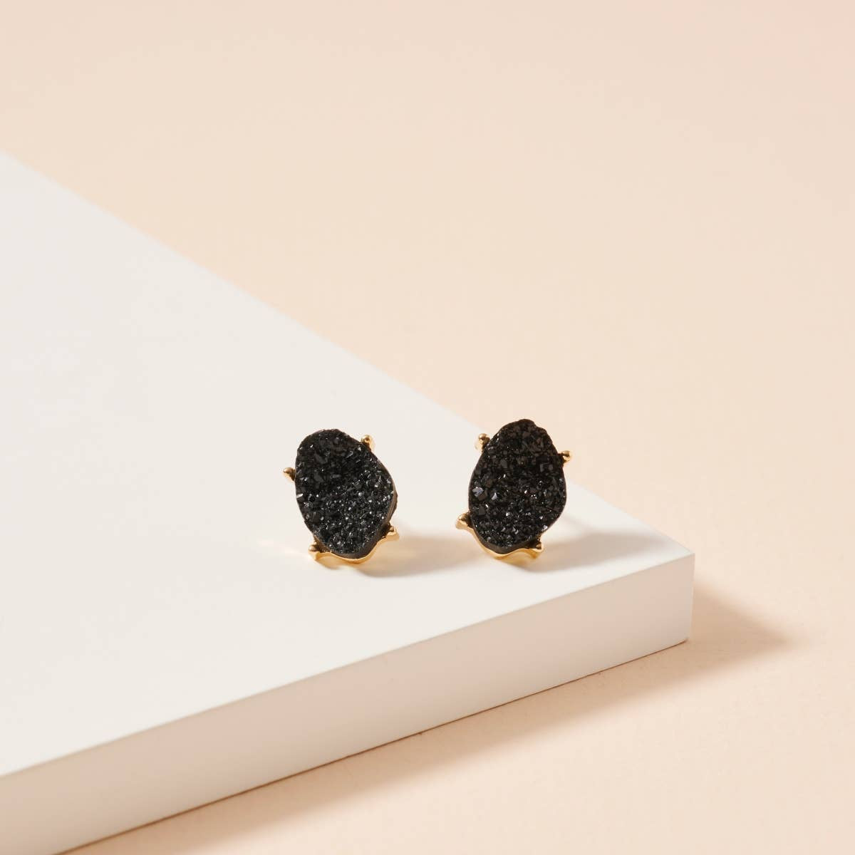 Organic Shaped Druzy Stone Stud Earrings -Black