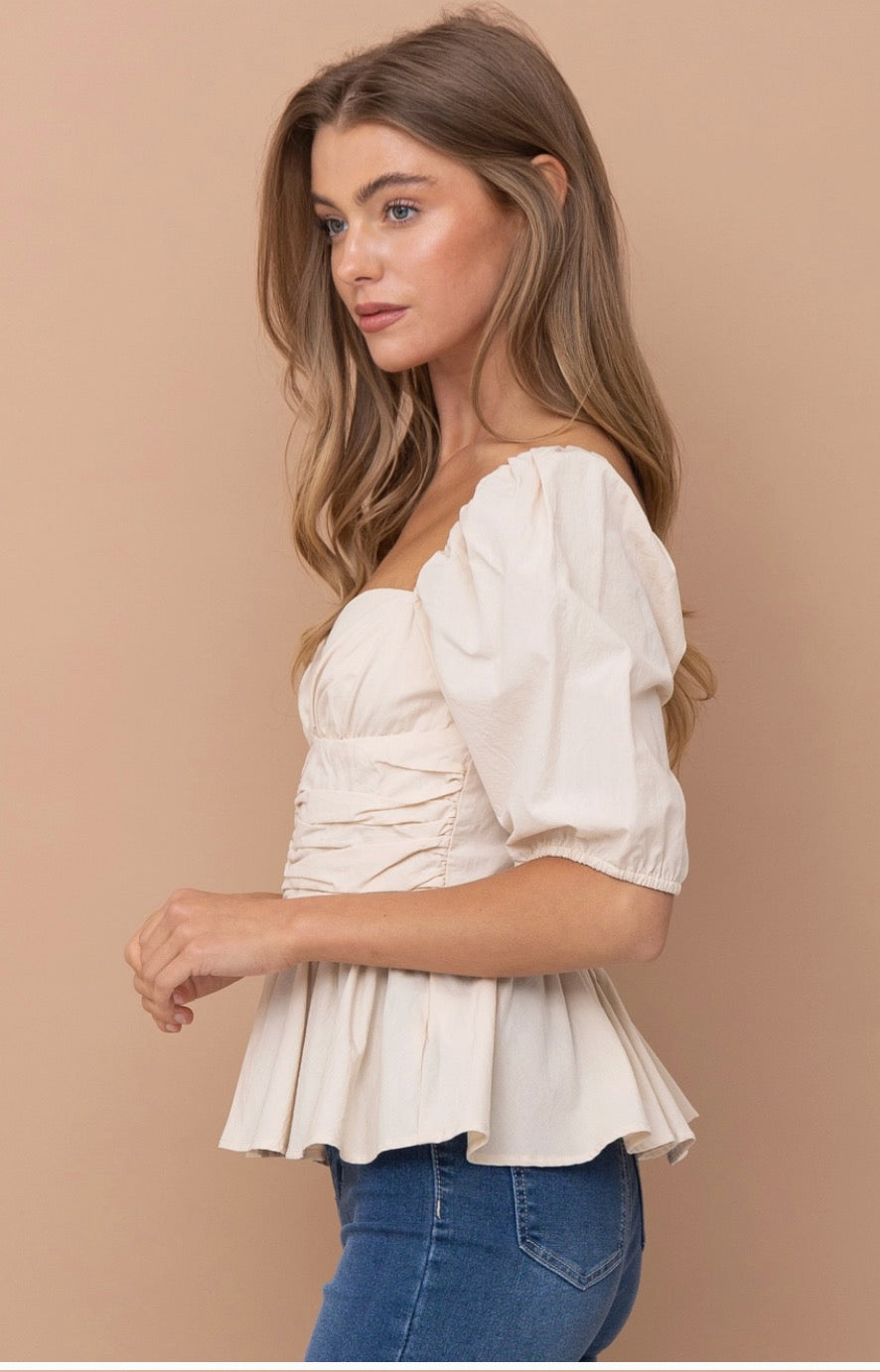 The Brynn Sweetheart Peplum Top - Cream