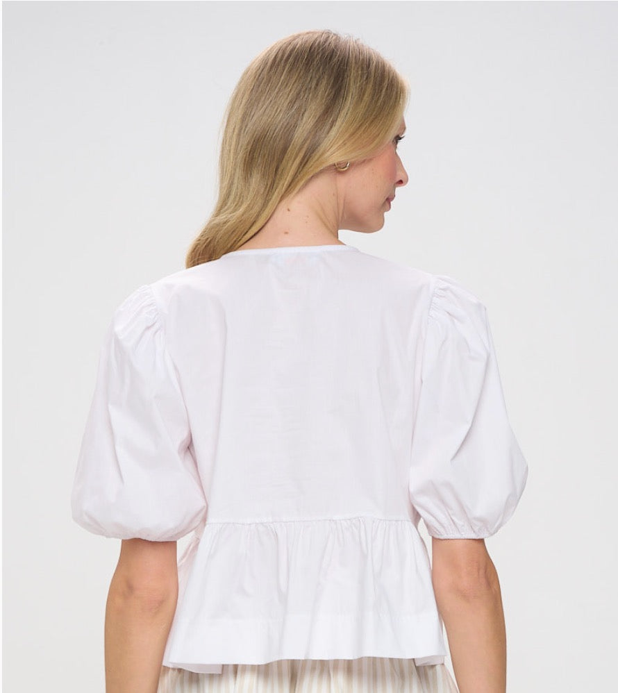 The Daisy Tie Front Blouse - White