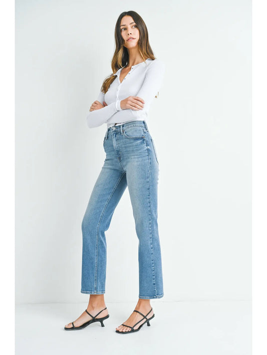 Just Black Denim - High Rise Straight Leg Medium Wash