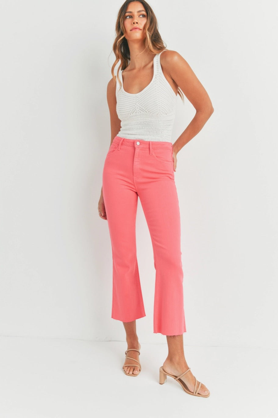 Just Black Denim - High Rise Crop Flare in Pink