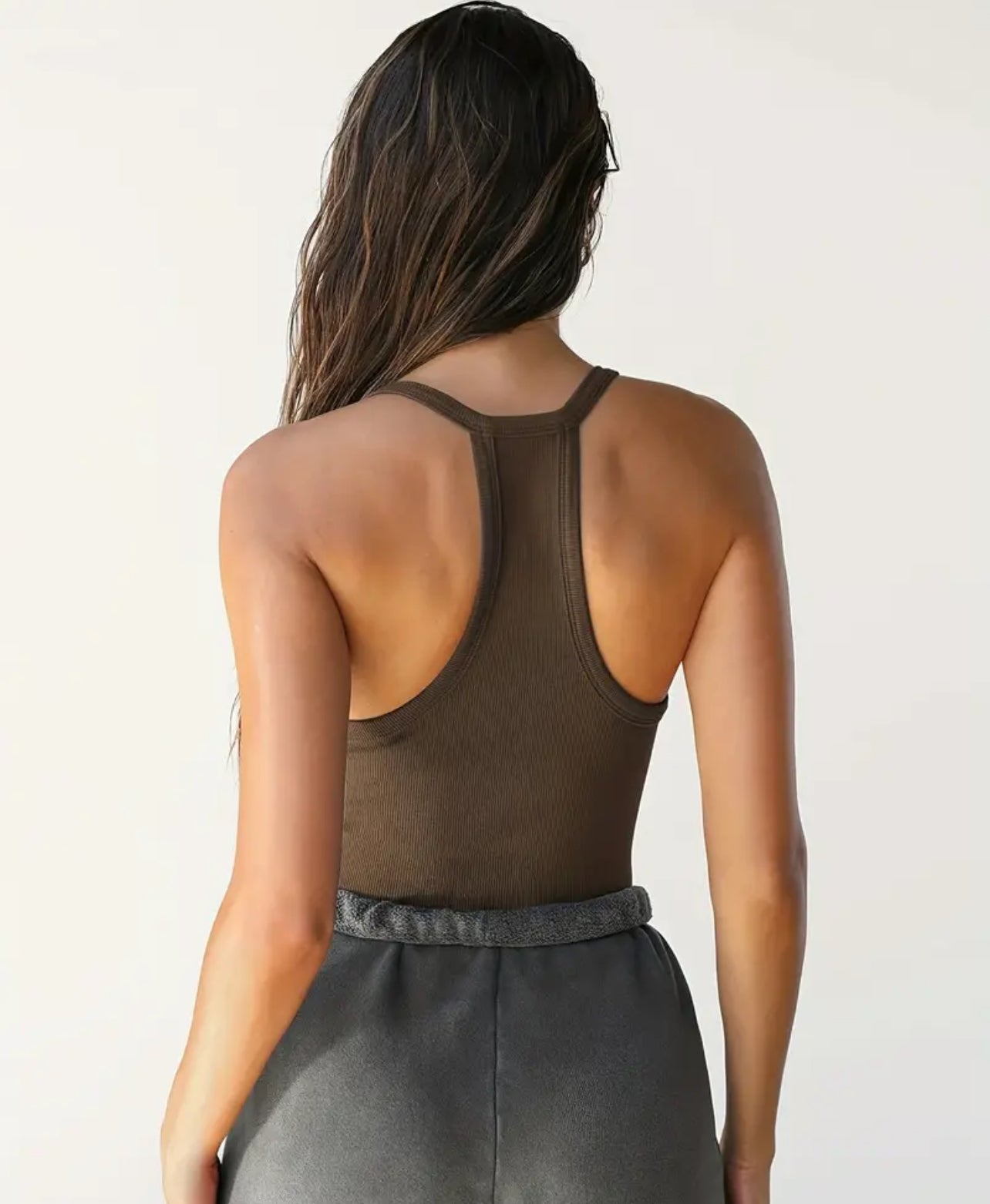 The Tinsley Semi-Cropped Racerback Tank - Mocha