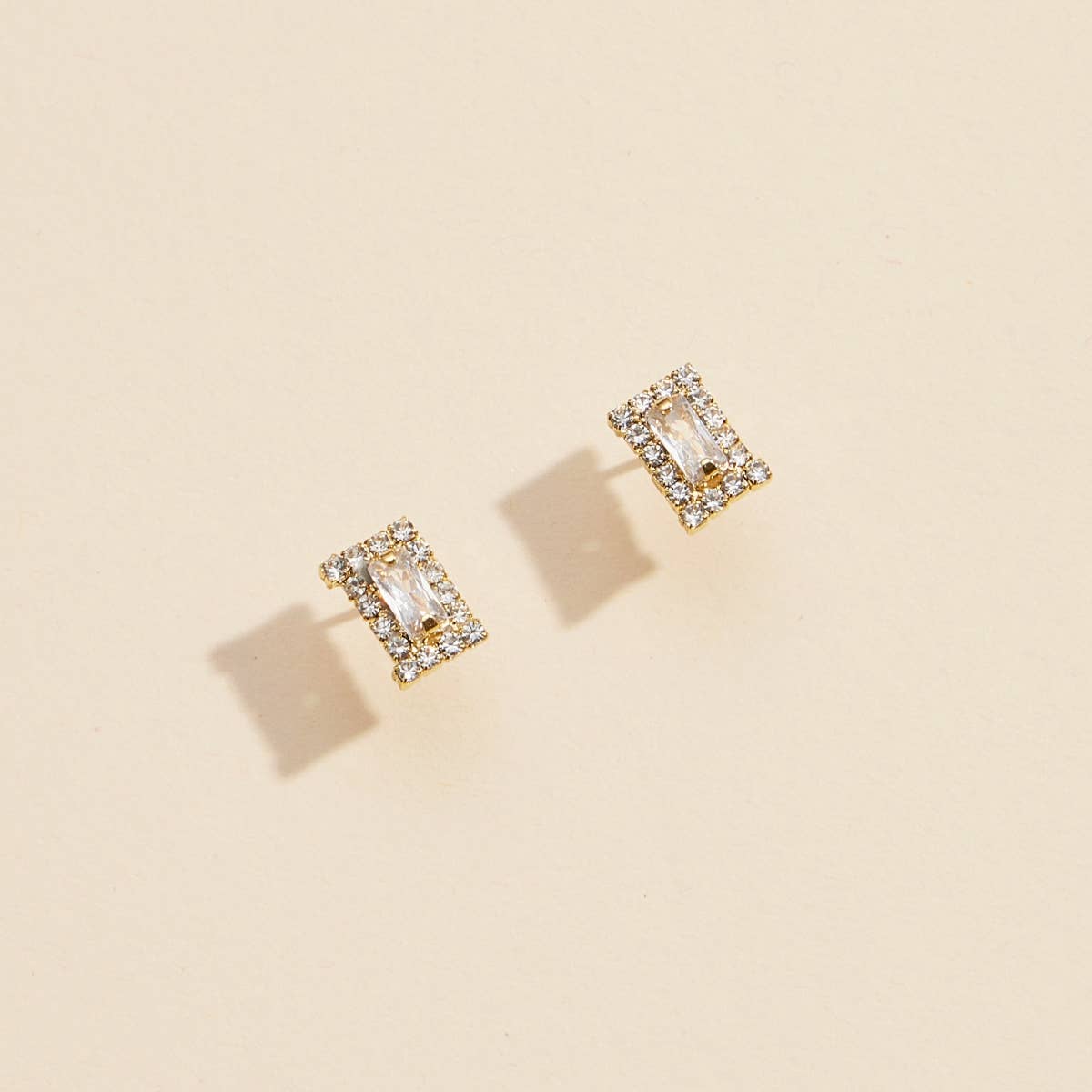 Rhinestone Rectangle Gold Dip Stud Earrings - Gold