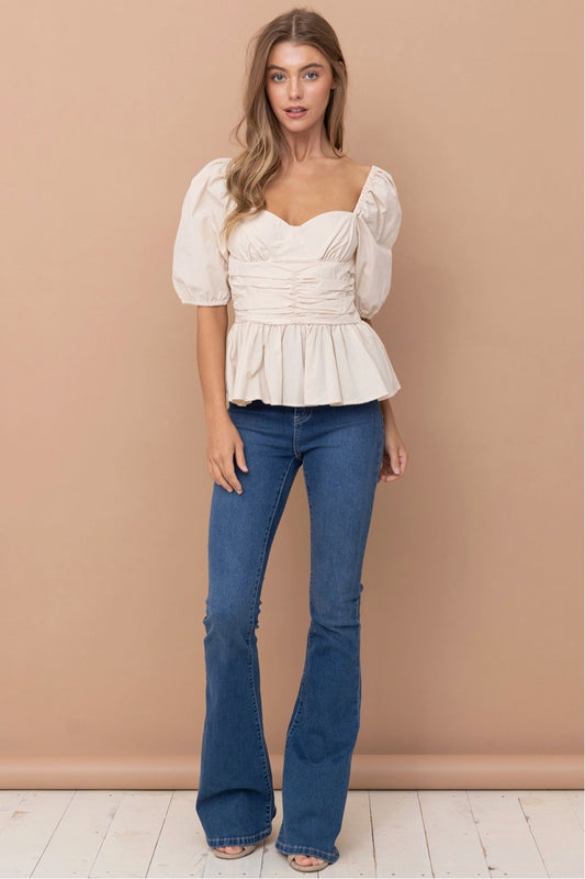 The Brynn Sweetheart Peplum Top - Cream