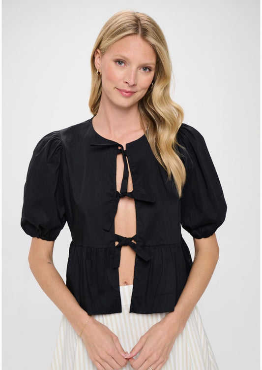 The Daisy Tie Front Blouse - Black