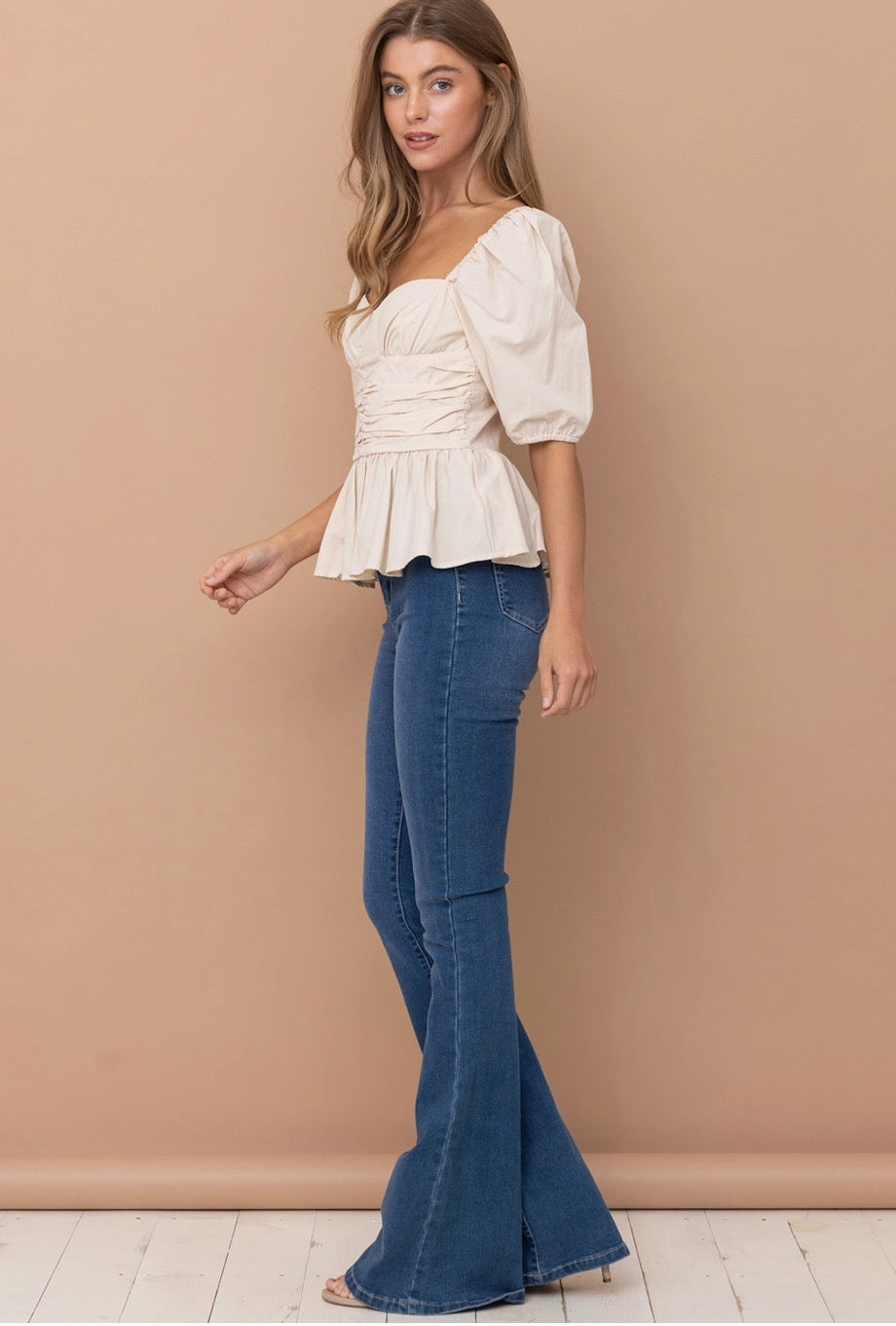 The Brynn Sweetheart Peplum Top - Cream