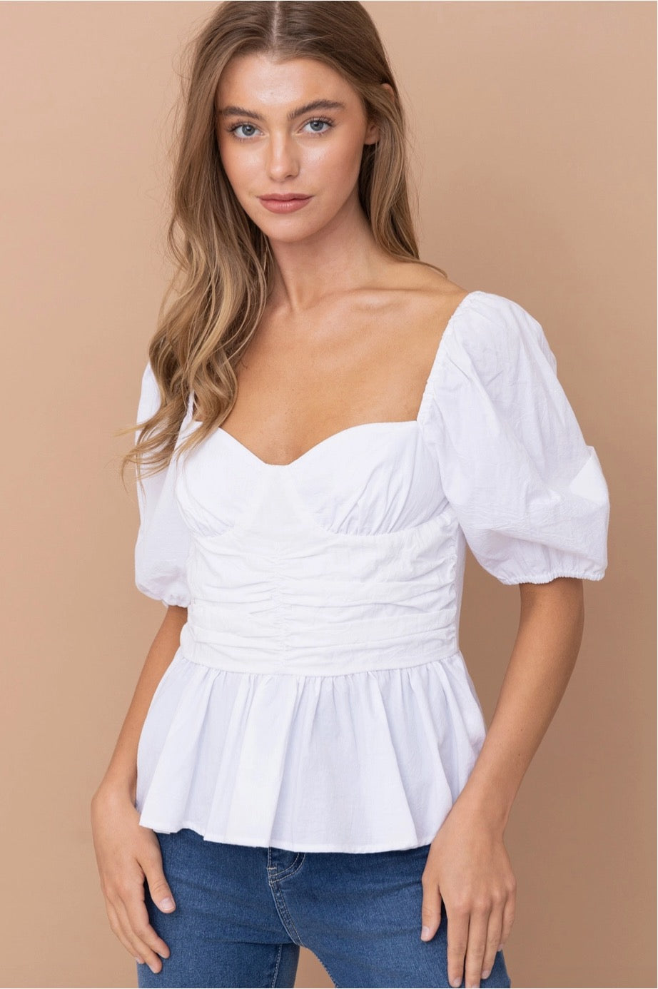 The Brynn Sweetheart Peplum Top - White