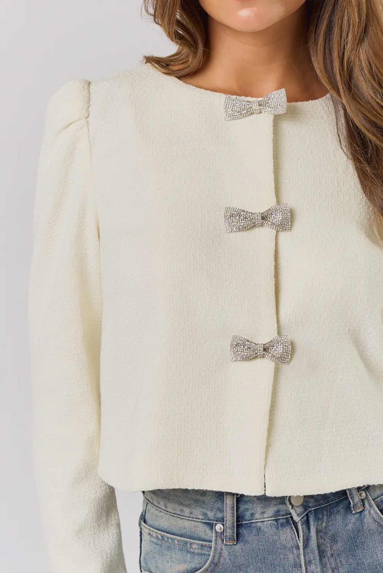 The Holly Rhinestone Bow Jacket