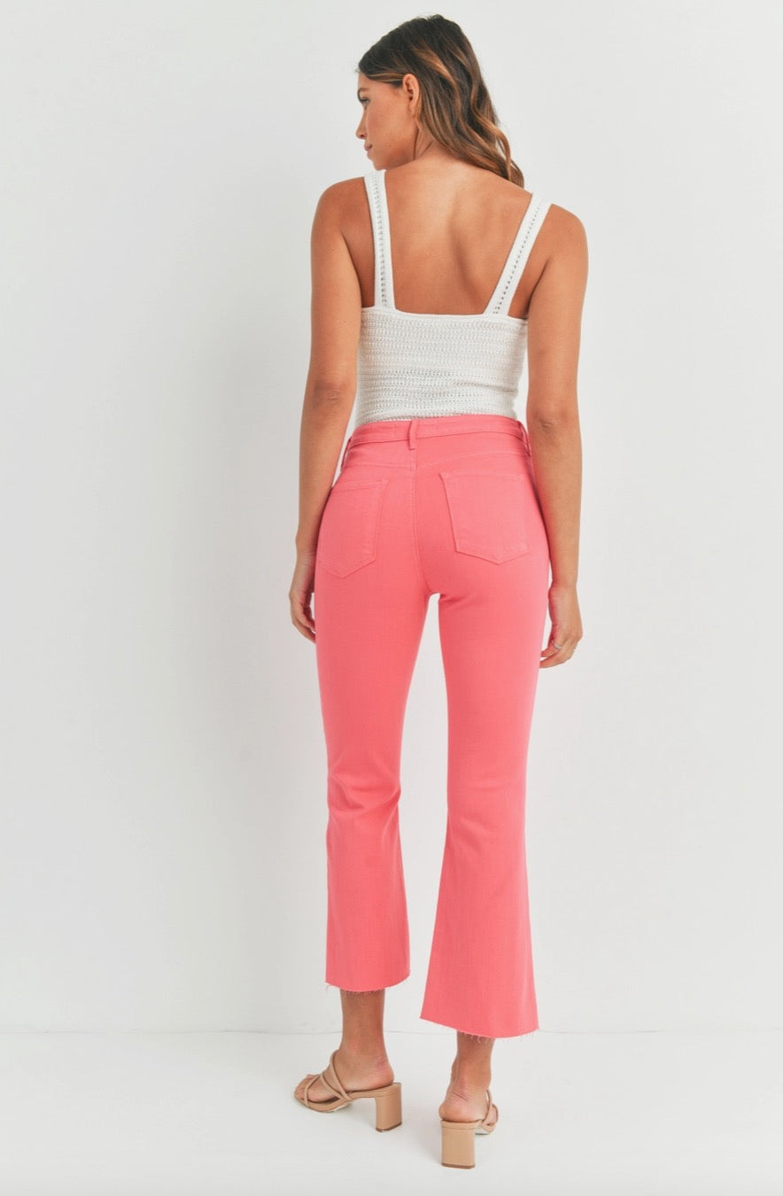 Just Black Denim - High Rise Crop Flare in Pink