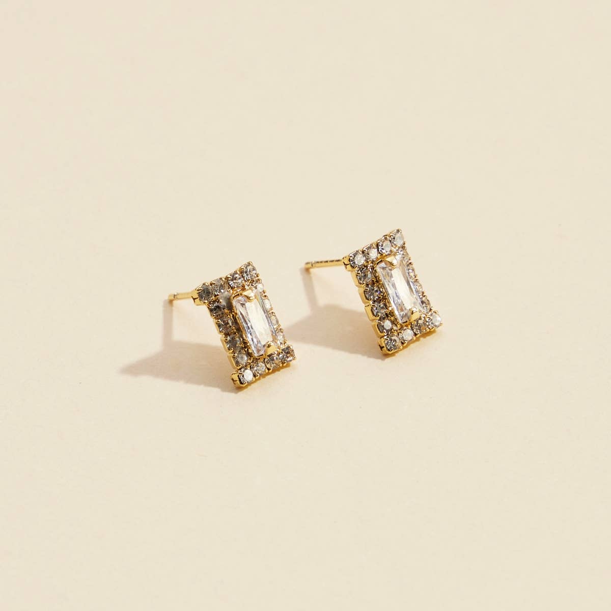 Rhinestone Rectangle Gold Dip Stud Earrings - Gold