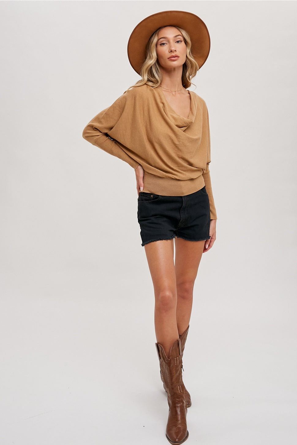 The Cora Dolman Cowl Neck or One Shoulder Knit Top