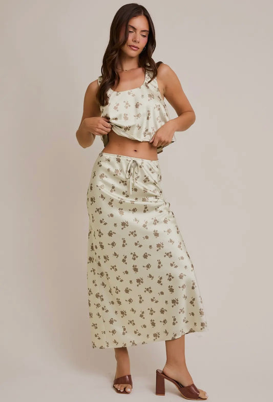 Satin top & Midi Skirt set
