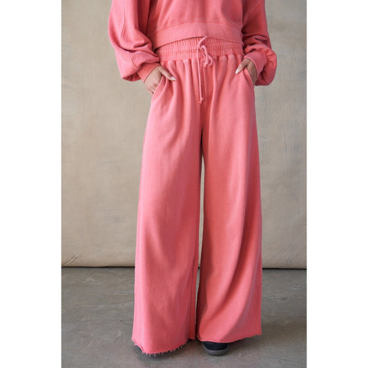 Wide Leg Oversized Sweatpants - Pink Tomato