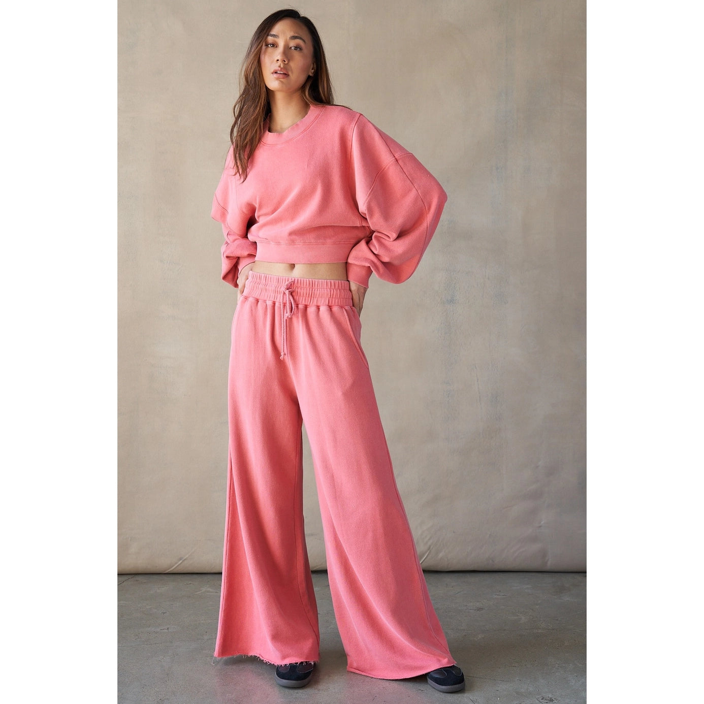 Wide Leg Oversized Sweatpants - Pink Tomato